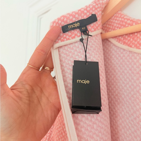 NEW Maje Pink Tweed Mini Dress Gold Button Shift Size 42 US 10 $495 - Picture 7 of 12